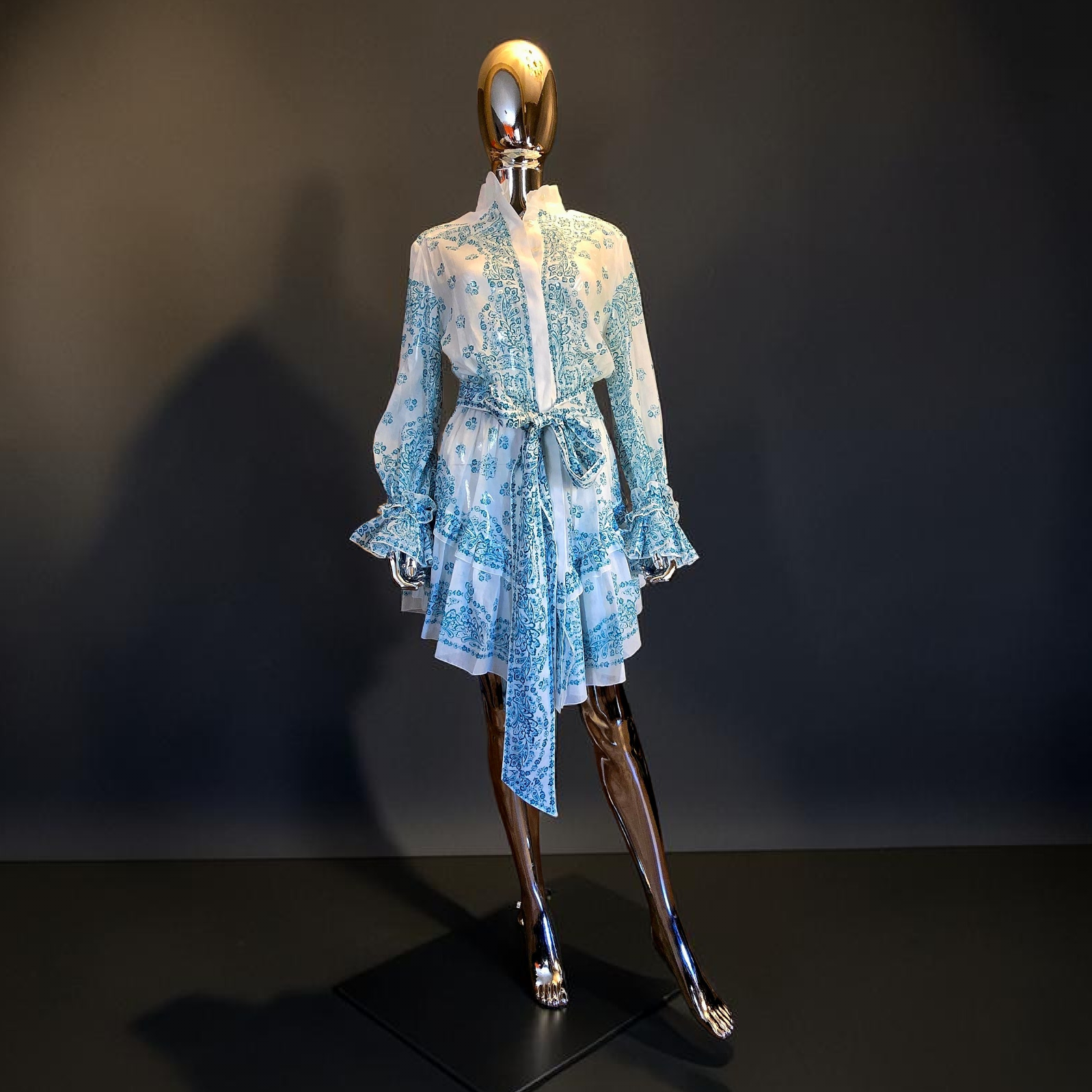 Alexandre Vauthier White & Persian Blue Cotton Voile Summer Dress Size 34/36 Alexandre Vauthier White & Persian Blue Cotton Voile Summer Dress Size 34/36