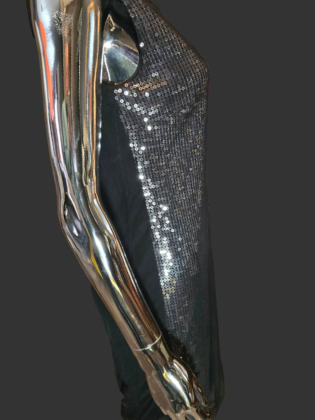 Alexander McQueen – Robe de Soirée Noire & Sequins Argent Voile Tulle – T38