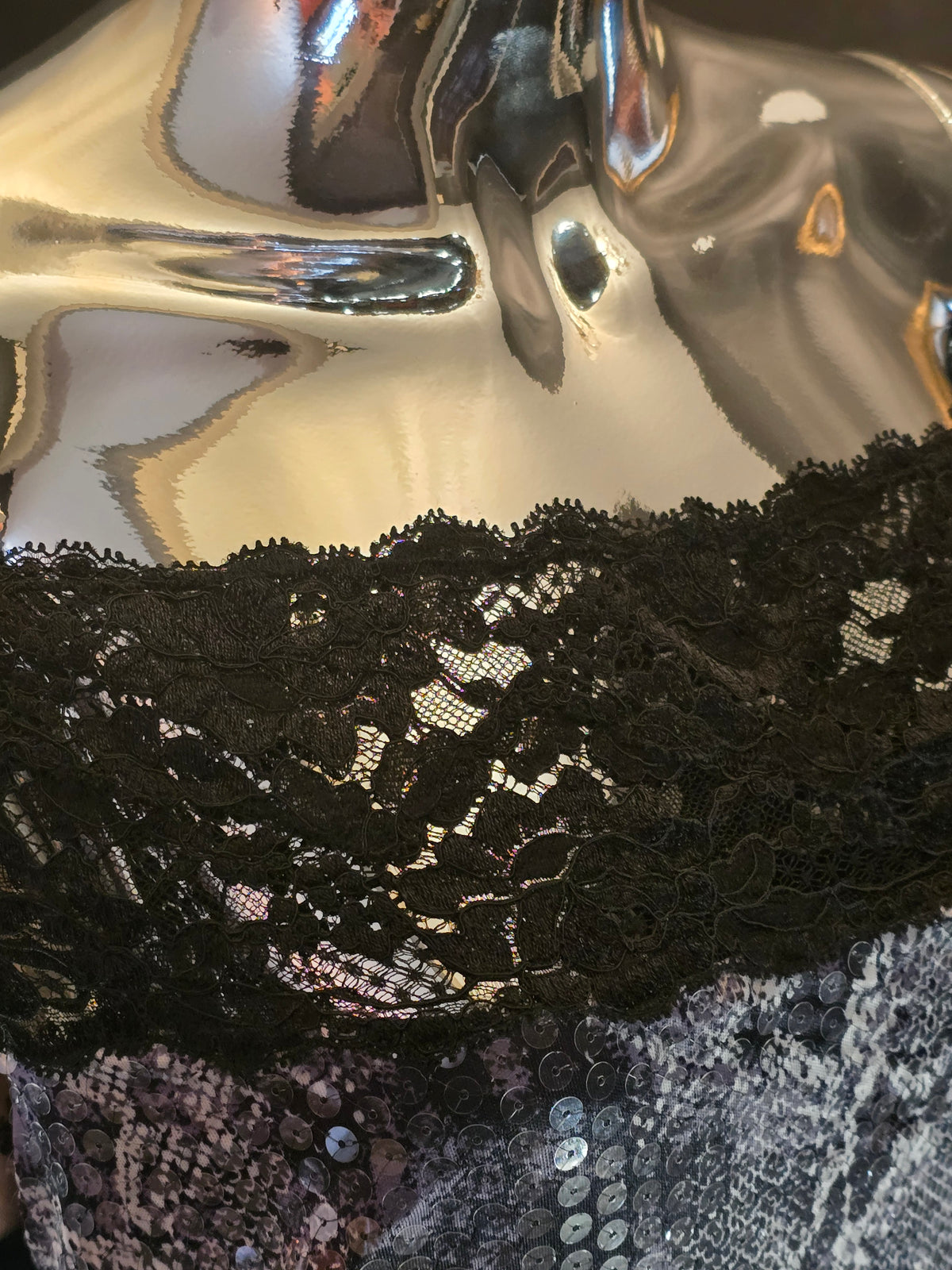 Loris Azzaro Robe Longue Sequins Reptile Dentelle Années 80 T40-42