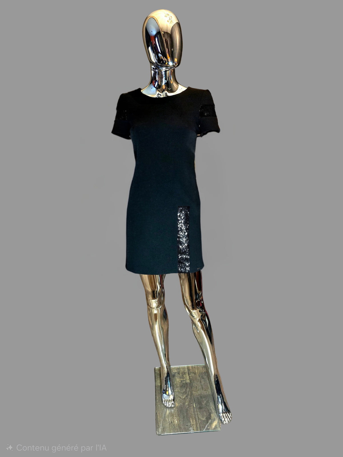 Jean Paul Gaultier Junior – Robe Noire Sequins aux Manches & Bande Avant – T38