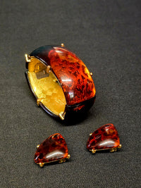 Yves Saint Laurent Parure Bracelet & Clips Oreilles Style Ambre Années 80