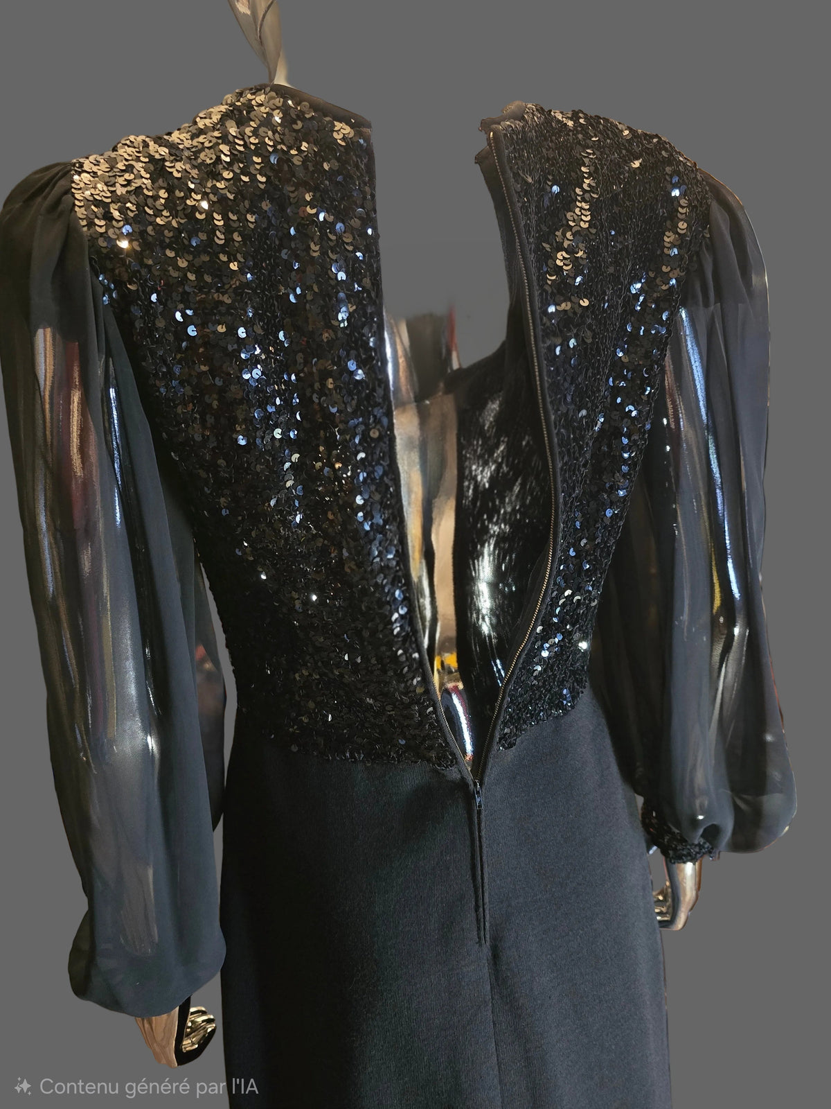 Lanvin 70s Black Sequin Evening Dress Size 38