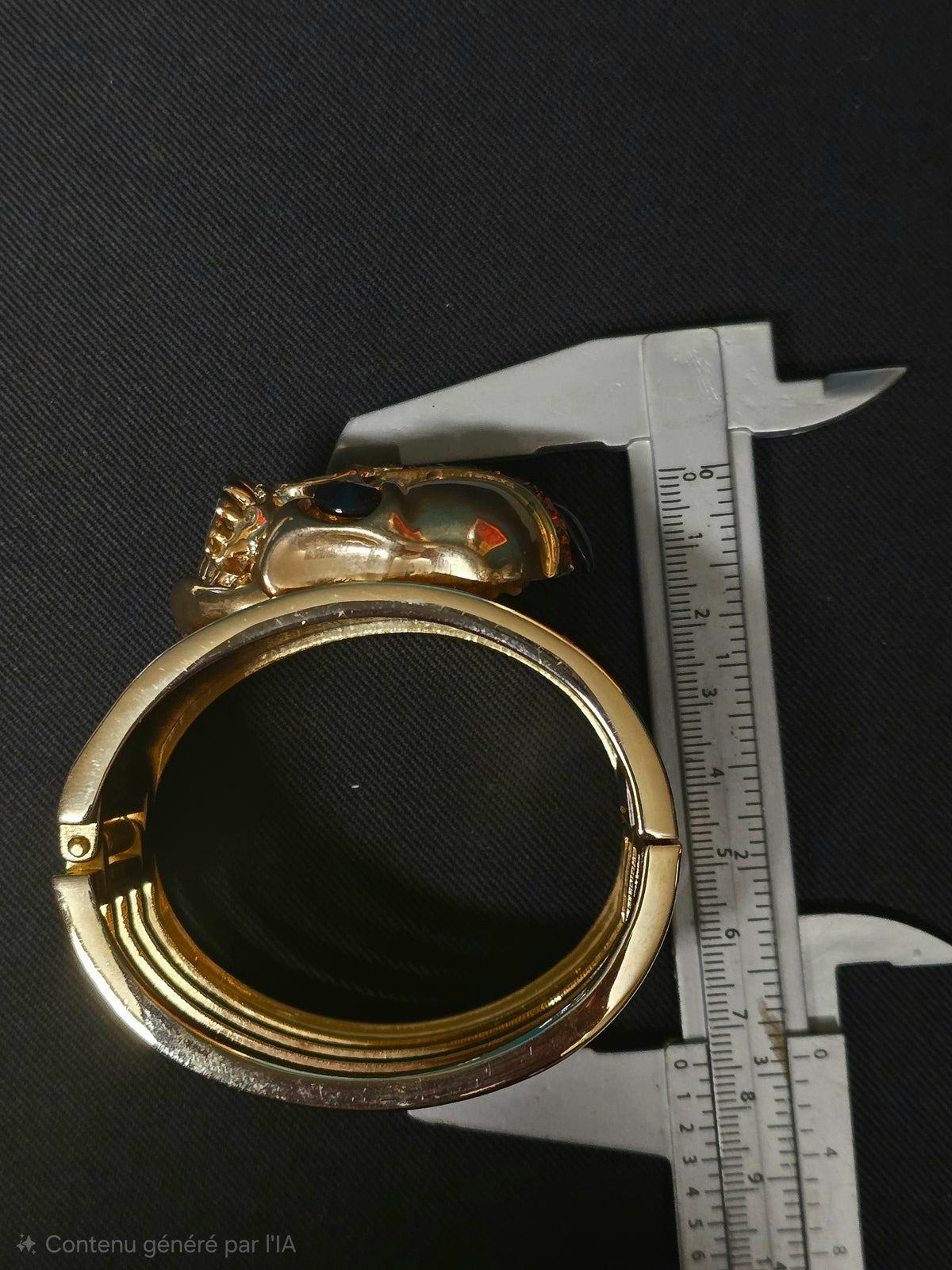 Marta Marzatto Bracelet Manchette Doré Cuir Tête de Mort Strass