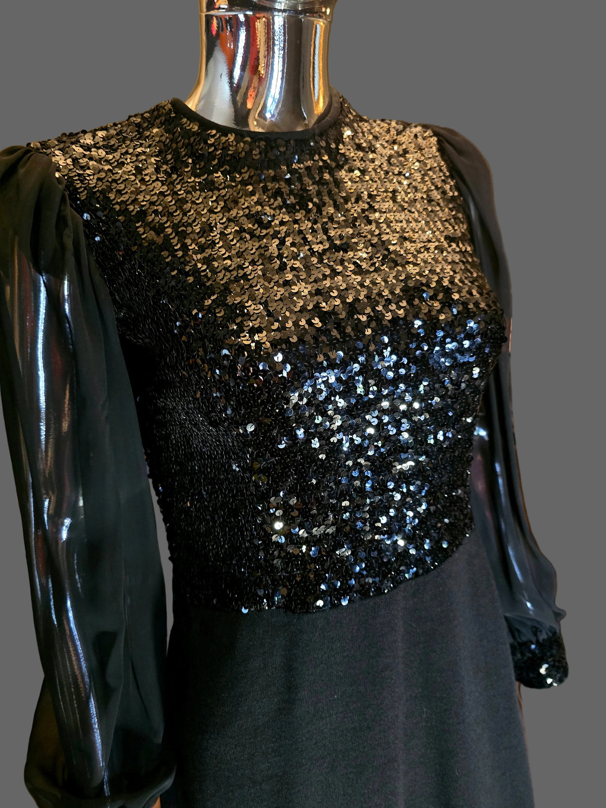 Lanvin 70s Black Sequin Evening Dress Size 38