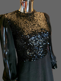 Lanvin 70s Black Sequin Evening Dress Size 38