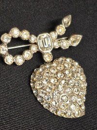 Yves Saint Laurent Broche Cœur & Nœud Argentée Cristal Années 2000