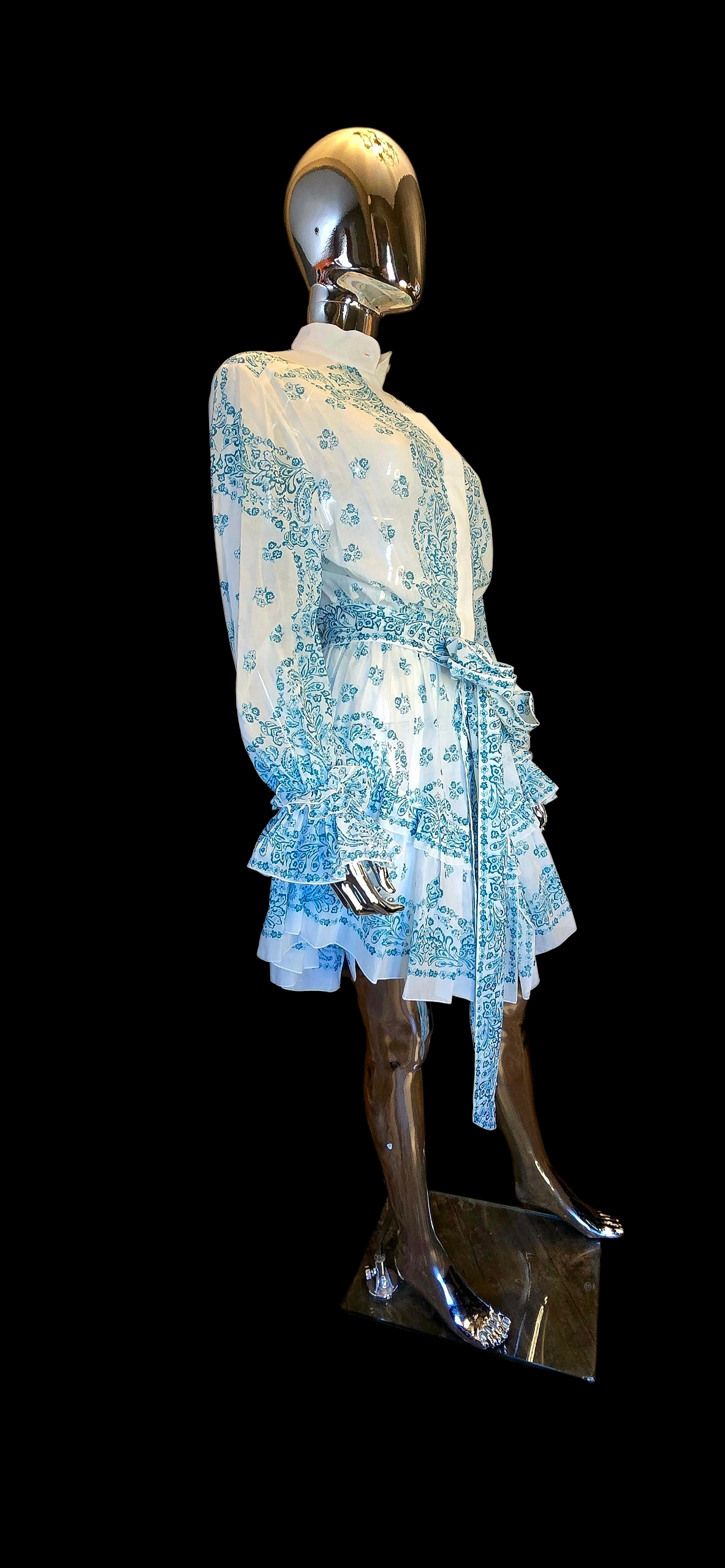 robe blanche et turquoise en voile de coton Alexandre Vauthier - L.F Lusso