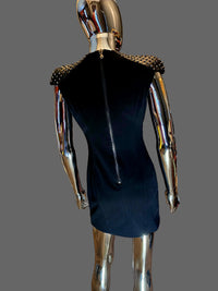 Pierre Balmain Robe Courte Noire Épaulettes Cloutées T38