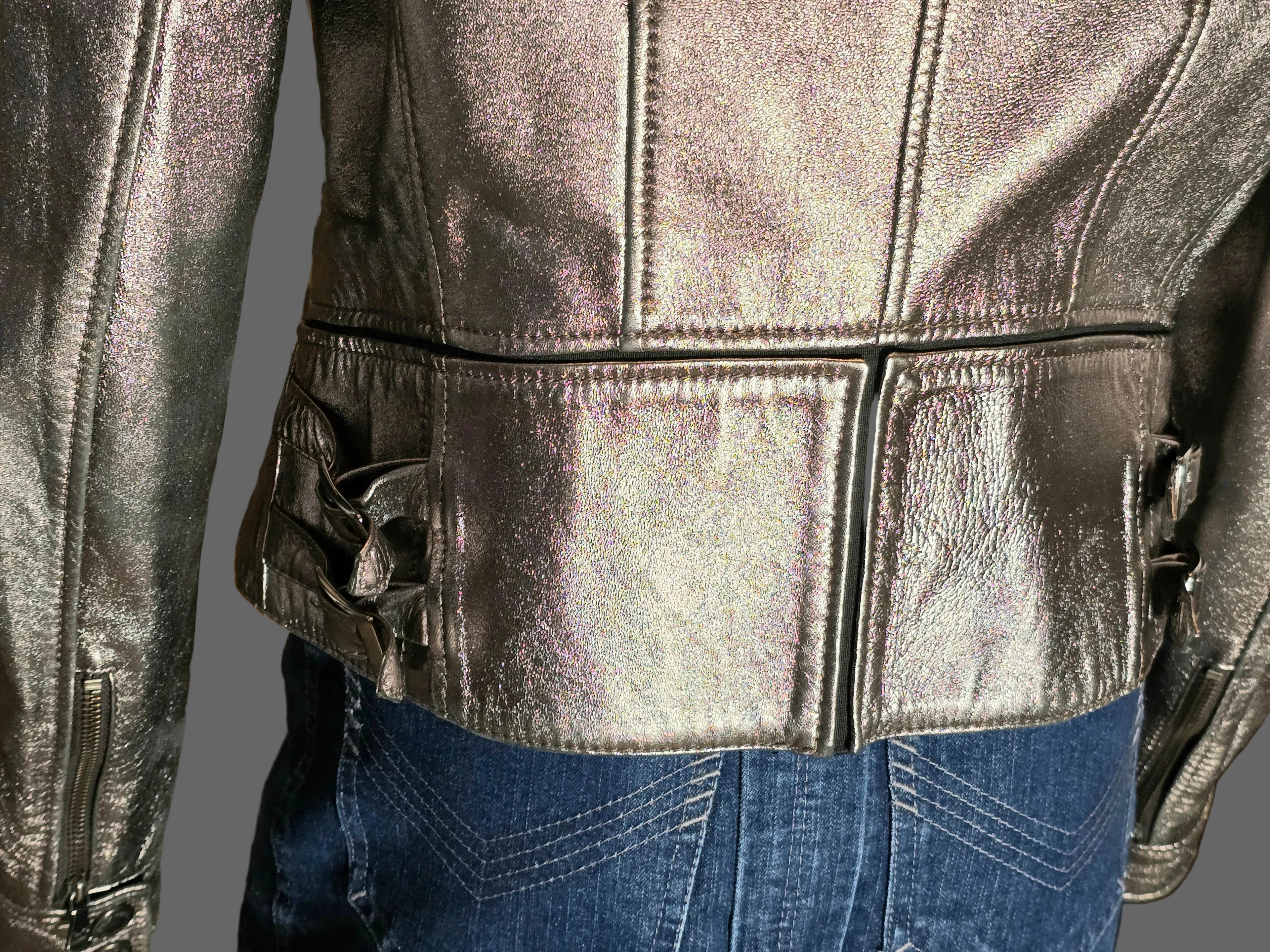 Dolce & Gabbana Blouson Cuir Argenté T40