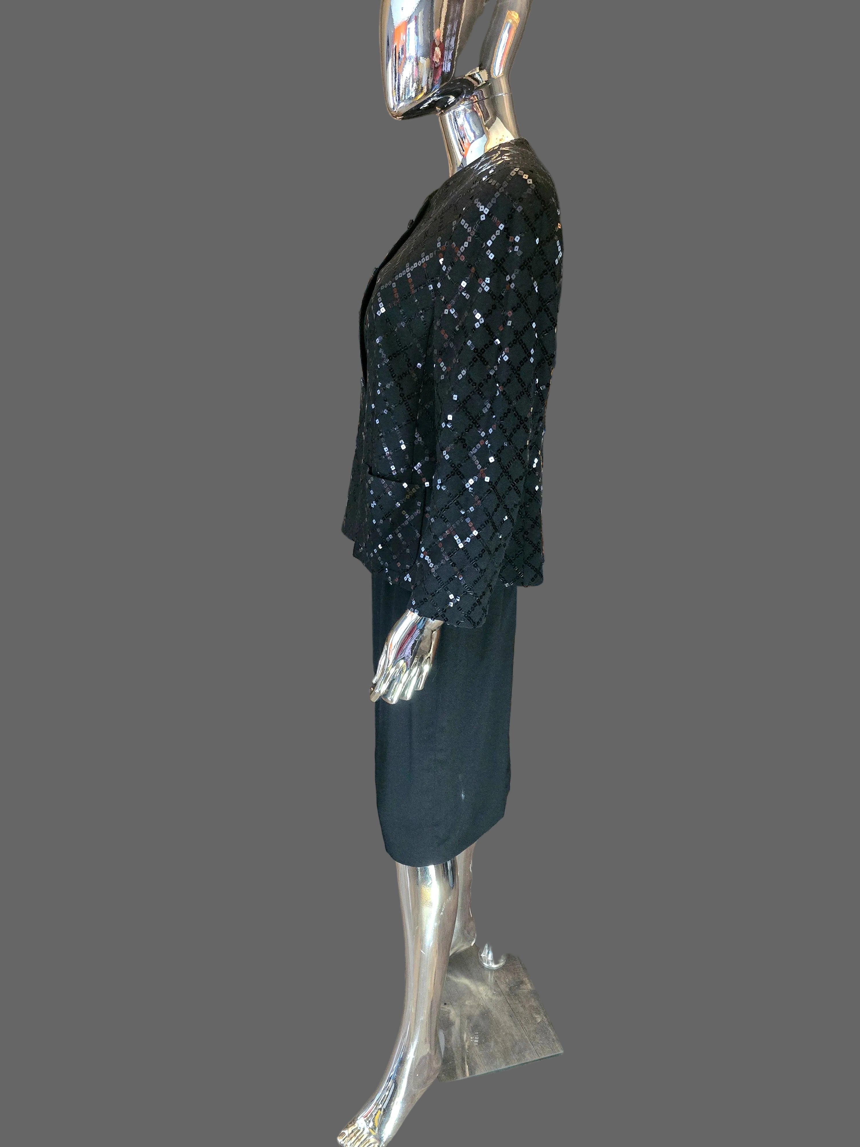 Louis Féraud Ensemble Jupe Sequins Noir Années 80 T40