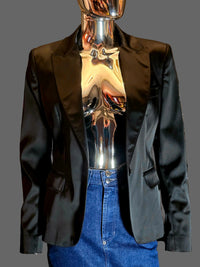 Dolce & Gabbana – Veste de Costume Noire Légèrement Brillante & Doublure Léopard – T40 (IT44)