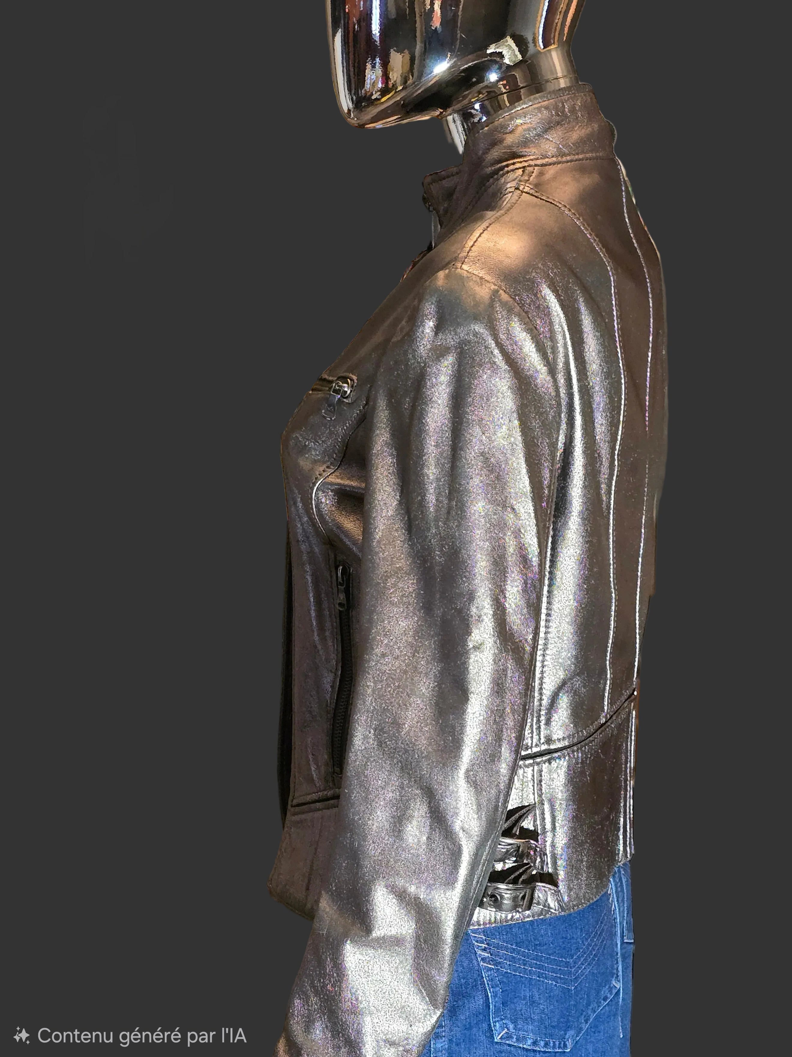 Dolce & Gabbana Blouson Cuir Argenté T40