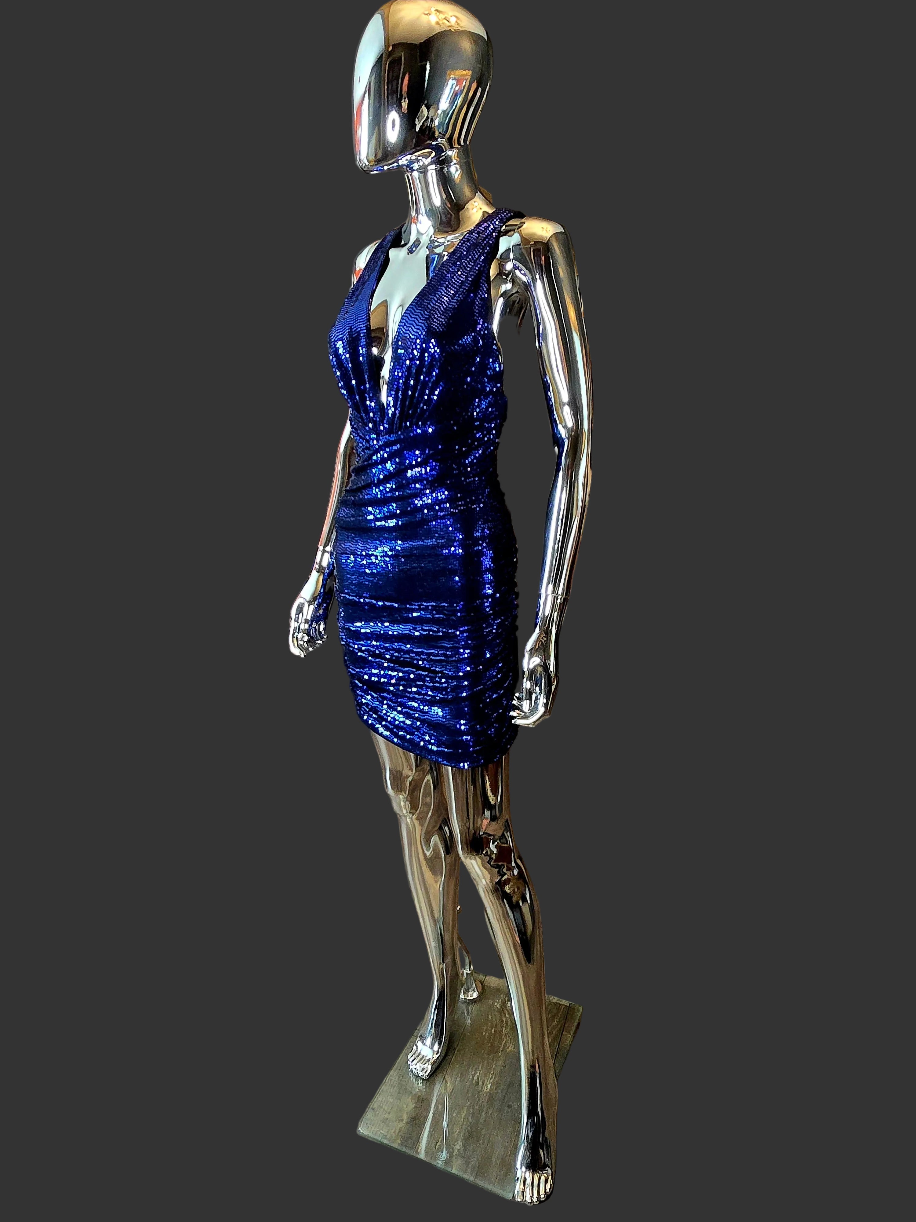 Alexandre Vauthier — Mini Robe Disco Sequins Bleu Électrique T38