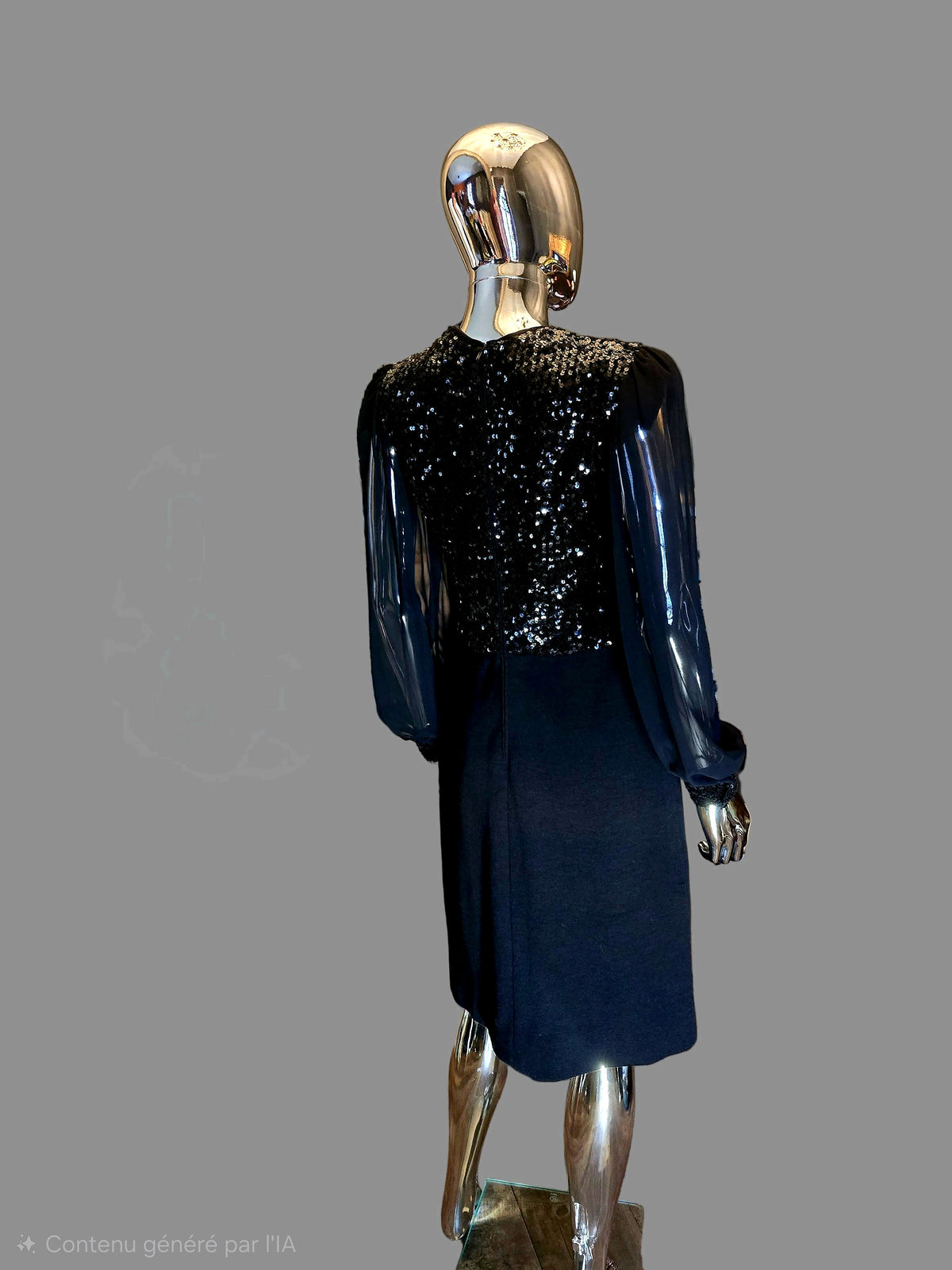 Lanvin 70s Black Sequin Evening Dress Size 38