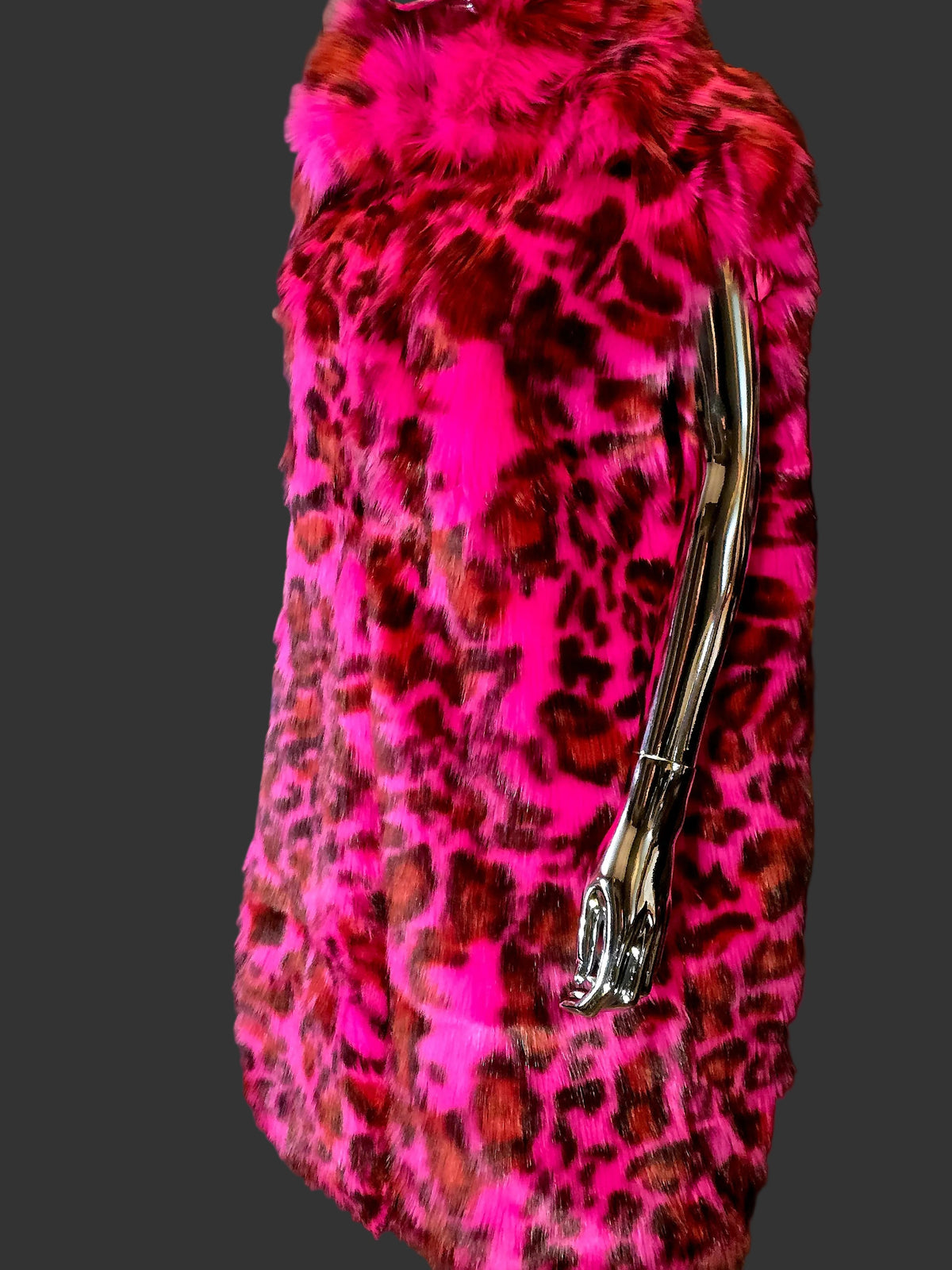 Diesel – Pink Leopard Faux Fur Sleeveless Coat – Size S