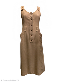 Courrèges Hyperbole Robe Laine Beige Années 70 T38