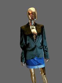 Dolce & Gabbana – Veste de Costume Noire Légèrement Brillante & Doublure Léopard – T40 (IT44)