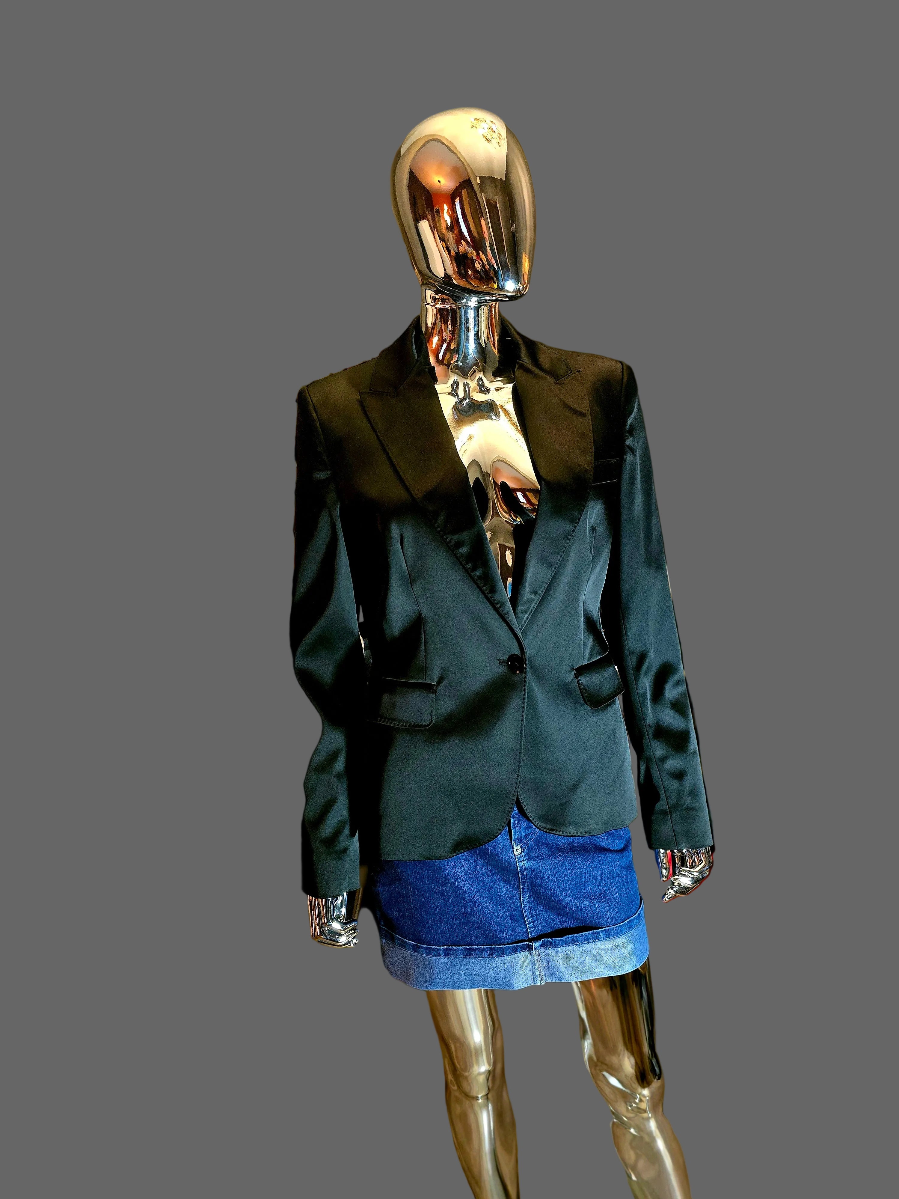 Dolce & Gabbana – Veste de Costume Noire Légèrement Brillante & Doublure Léopard – T40 (IT44)