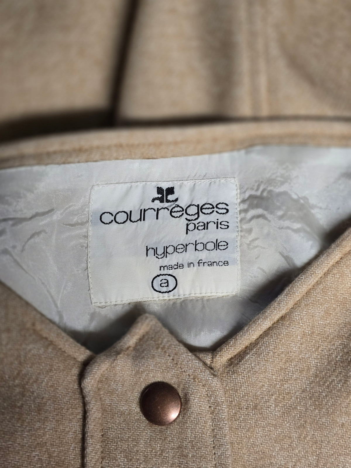 Courrèges Hyperbole Robe Laine Beige Années 70 T38