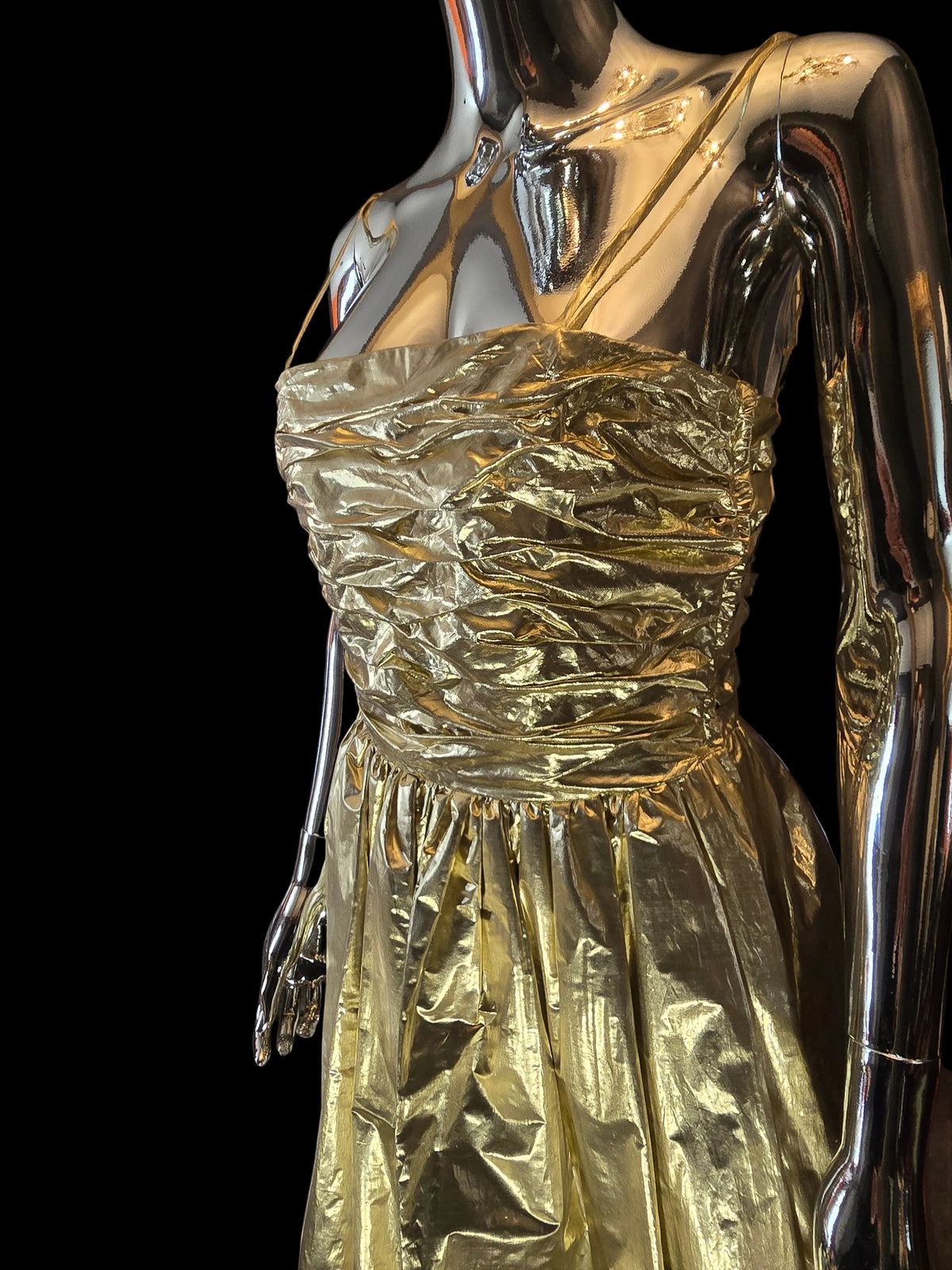 Bernshaw Robe de Soirée Luréx Doré Bustier Plissé T38