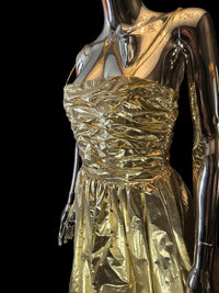 Bernshaw Robe de Soirée Luréx Doré Bustier Plissé T38