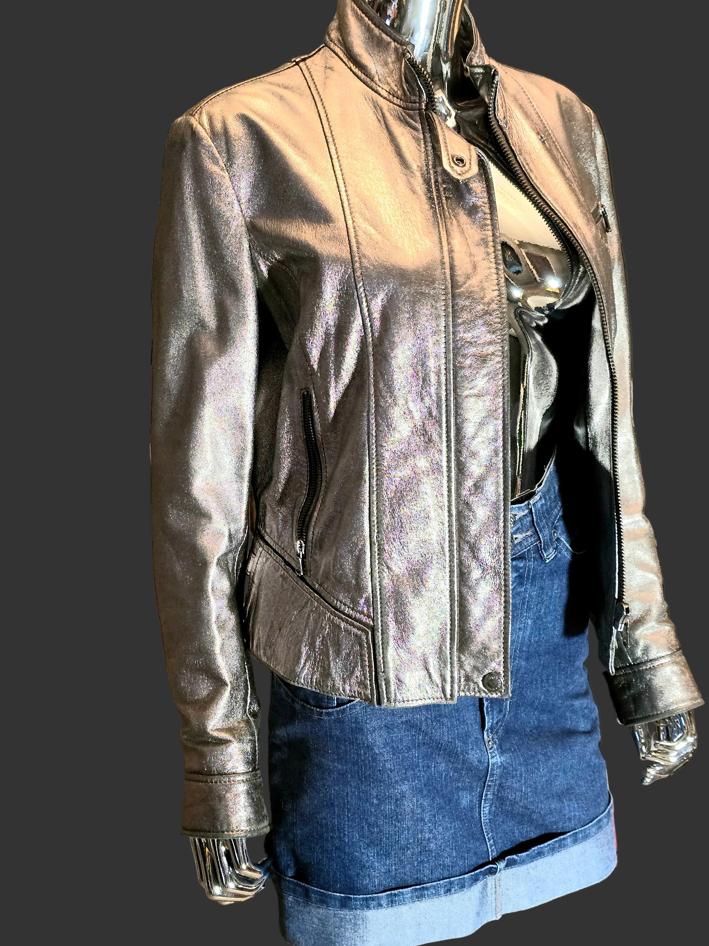 Dolce & Gabbana Blouson Cuir Argenté T40