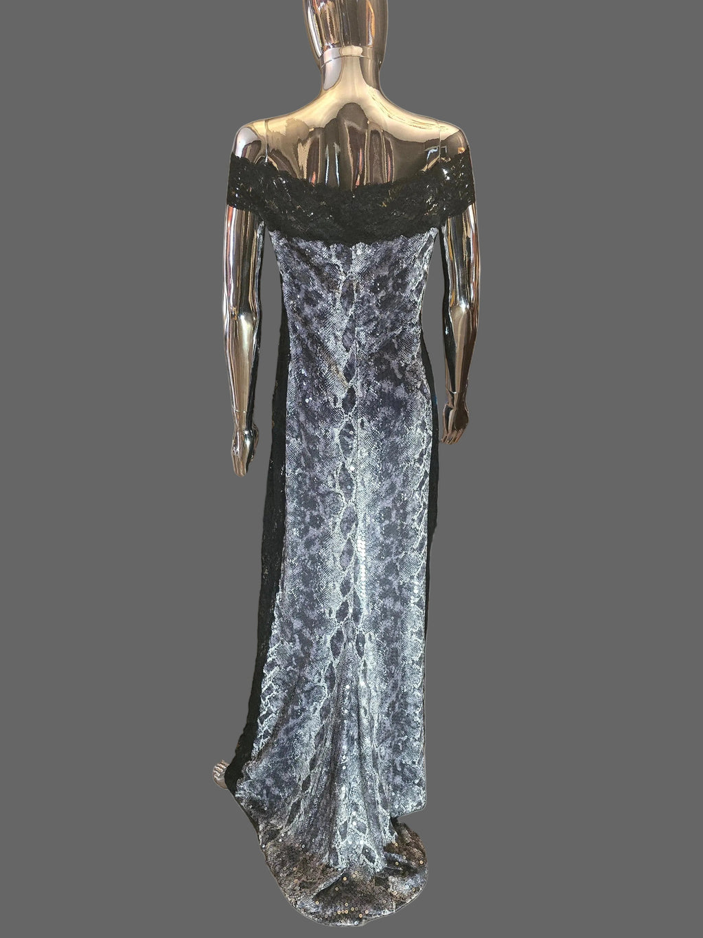 Loris Azzaro Robe Longue Sequins Reptile Dentelle Années 80 T40-42
