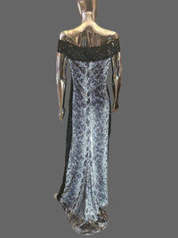 Loris Azzaro Robe Longue Sequins Reptile Dentelle Années 80 T40-42
