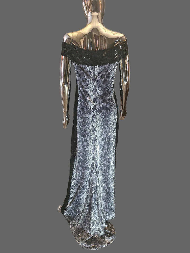 Loris Azzaro Robe Longue Sequins Reptile Dentelle Années 80 T40-42