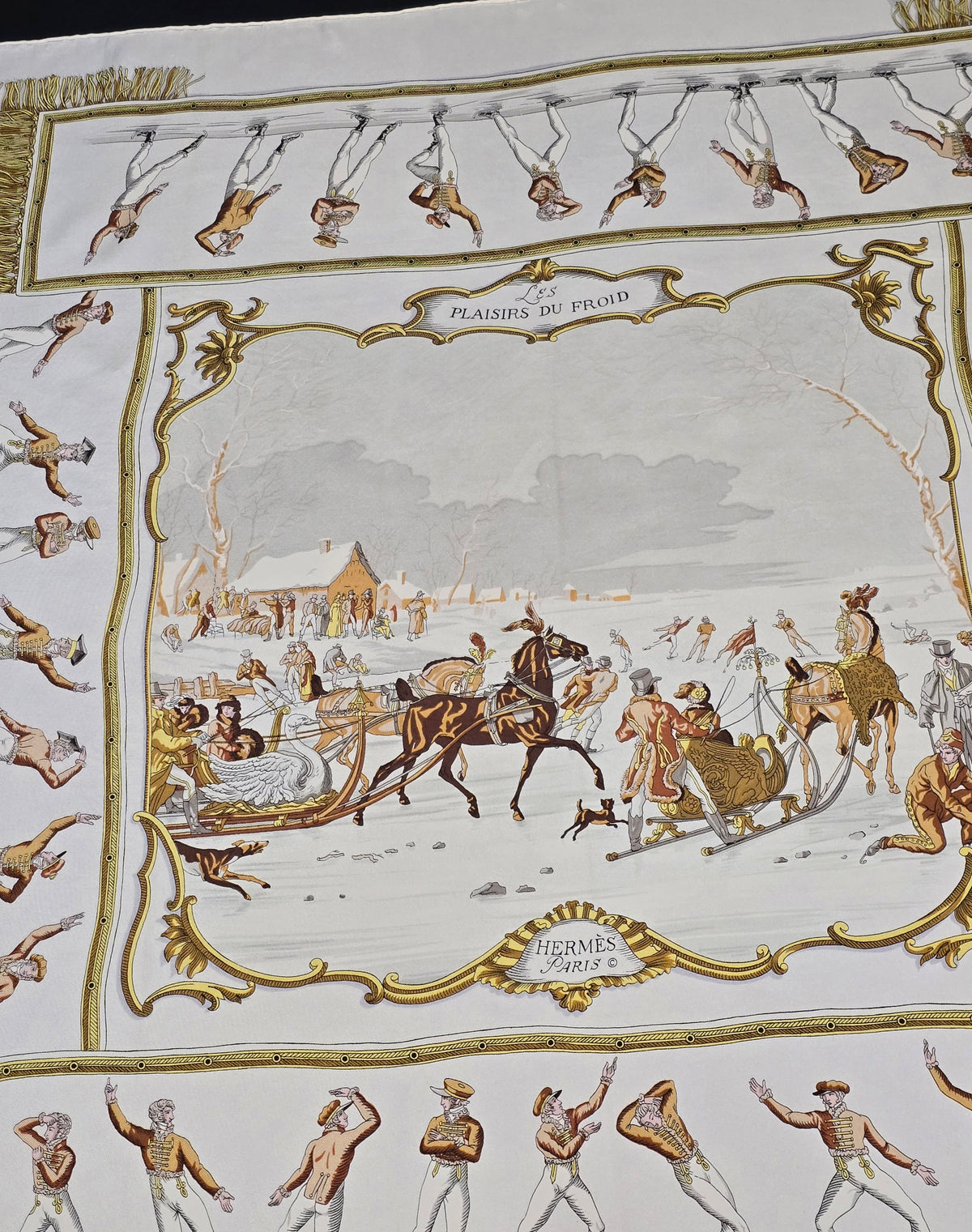 Hermès – Silk Scarf "Les Plaisirs du Froid" 90×90 cm – 1955
