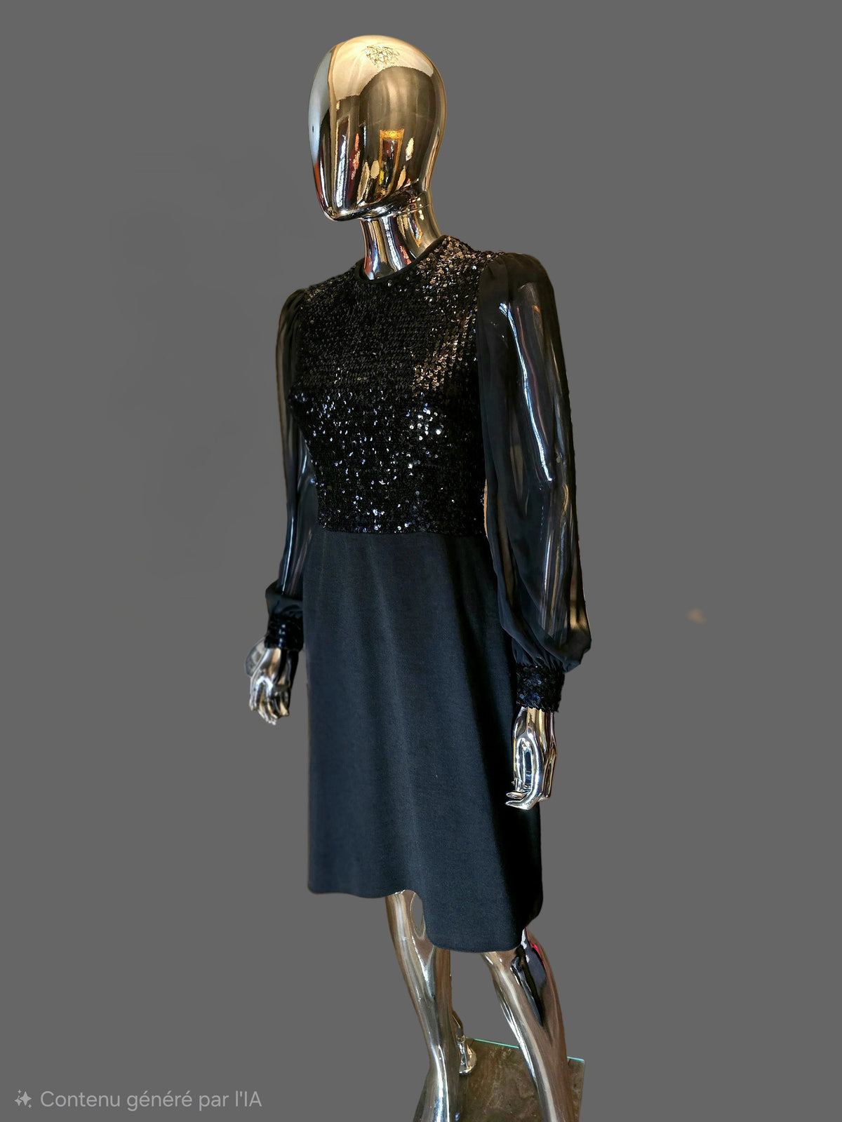 Lanvin 70s Black Sequin Evening Dress Size 38