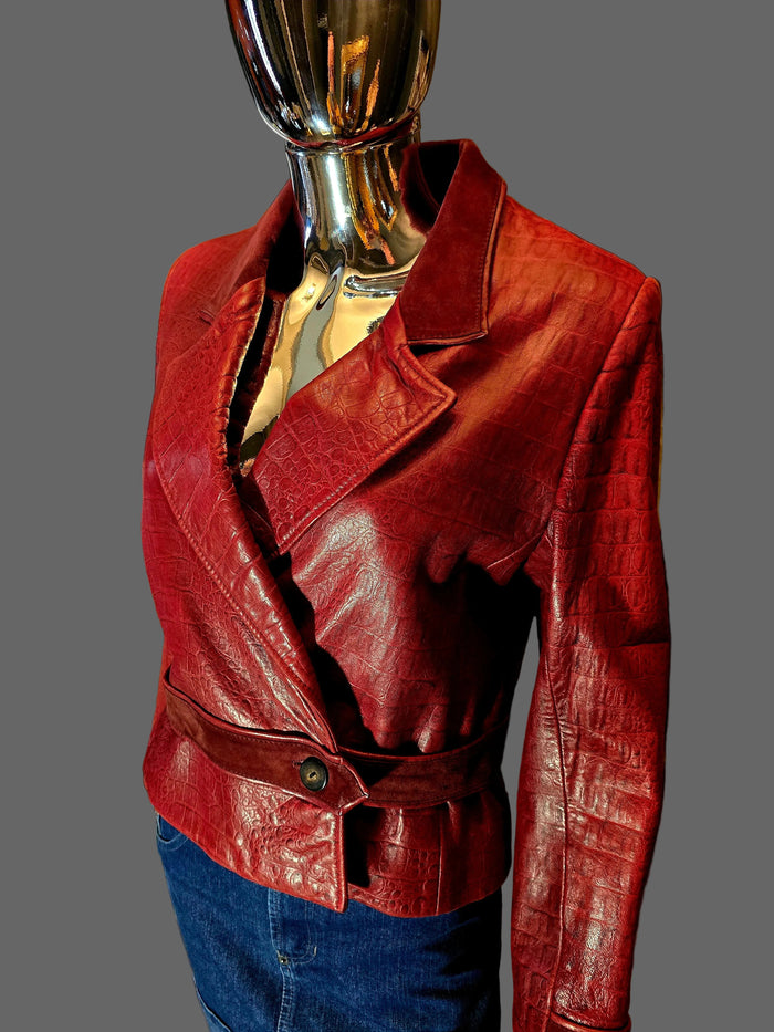 Valentino red croco leather jacket size 38 vintage - L.F Lusso
