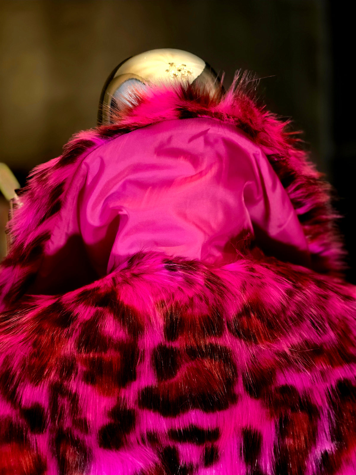 Diesel – Pink Leopard Faux Fur Sleeveless Coat – Size S