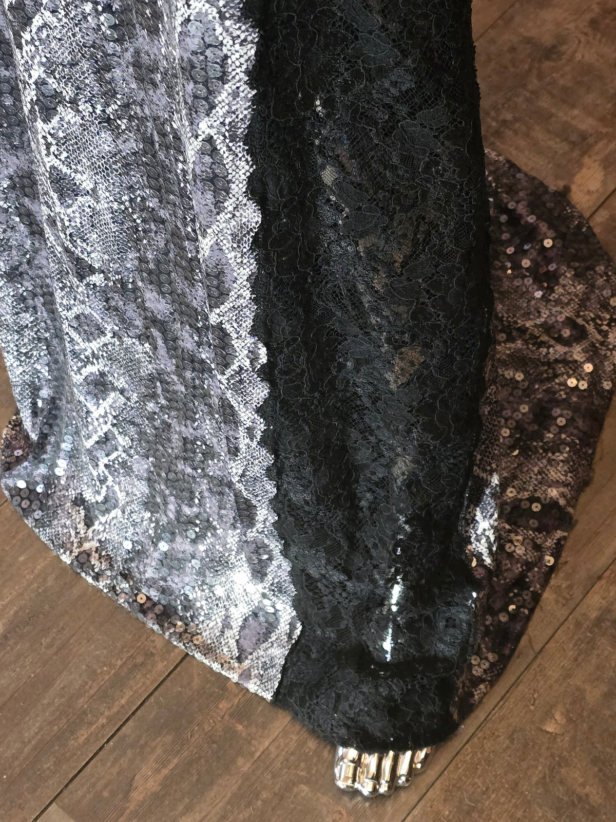 Loris Azzaro Robe Longue Sequins Reptile Dentelle Années 80 T40-42