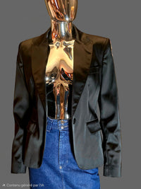 Dolce & Gabbana – Veste de Costume Noire Légèrement Brillante & Doublure Léopard – T40 (IT44)