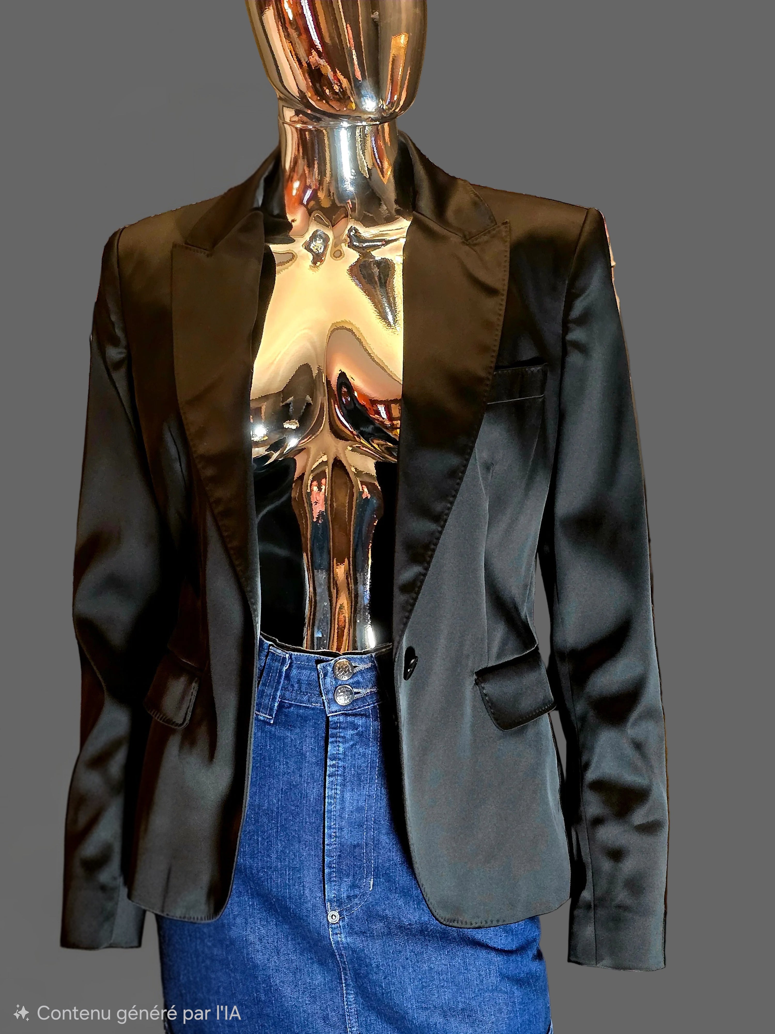 Dolce & Gabbana – Veste de Costume Noire Légèrement Brillante & Doublure Léopard – T40 (IT44)