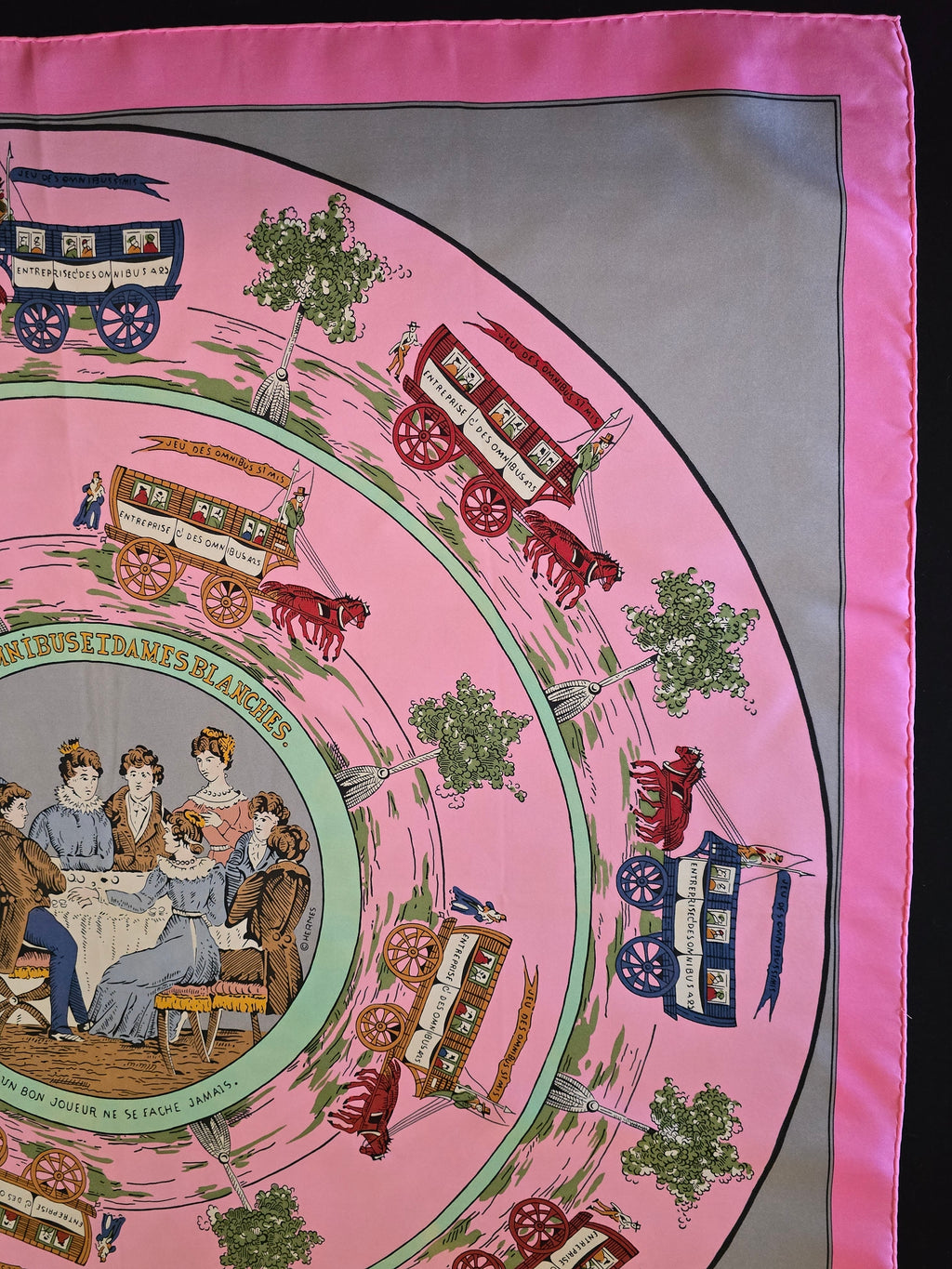 Hermès " jeu des omnibus et dames blanches " carré de soie.