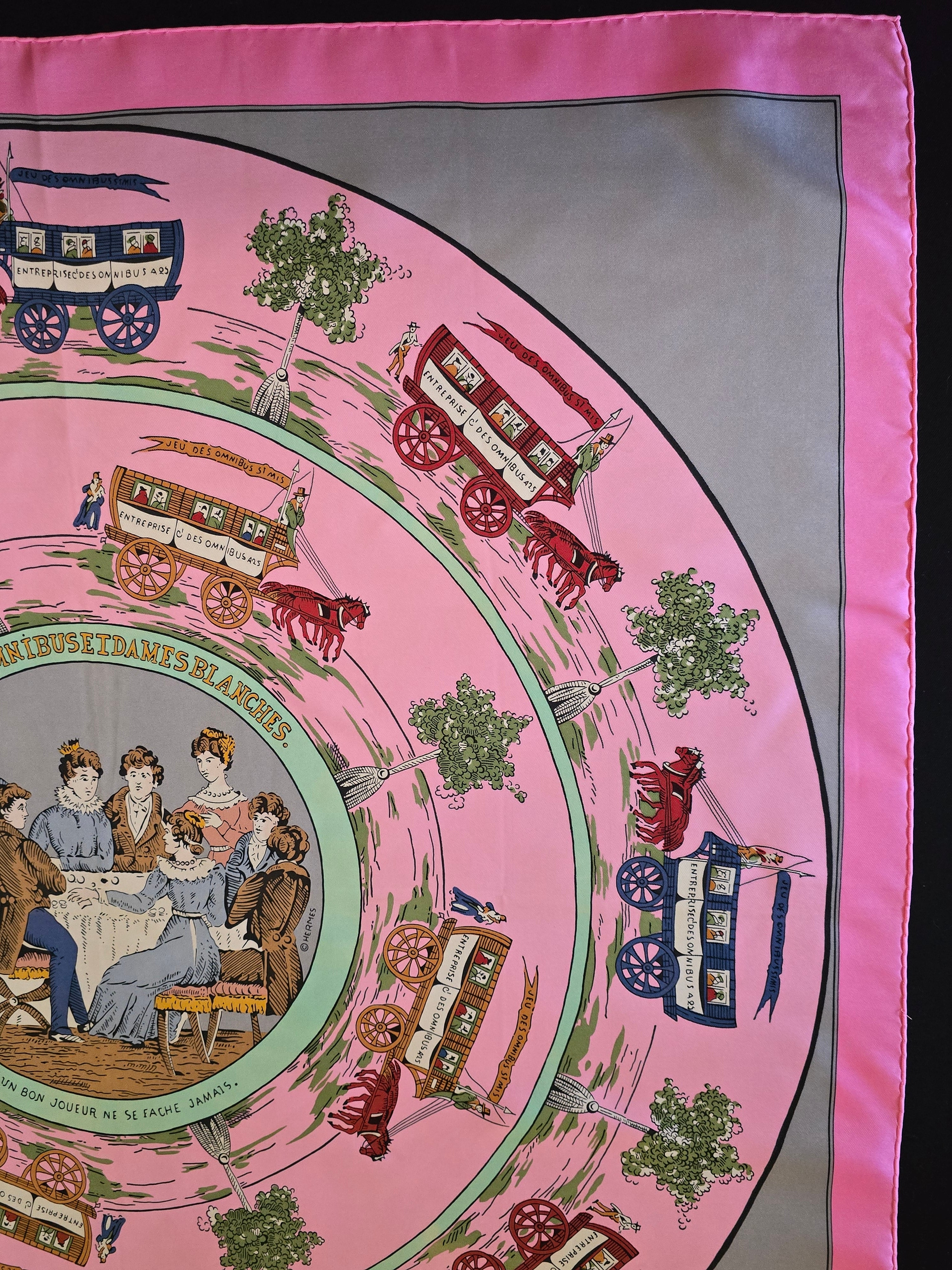 Hermès " jeu des omnibus et dames blanches " carré de soie.