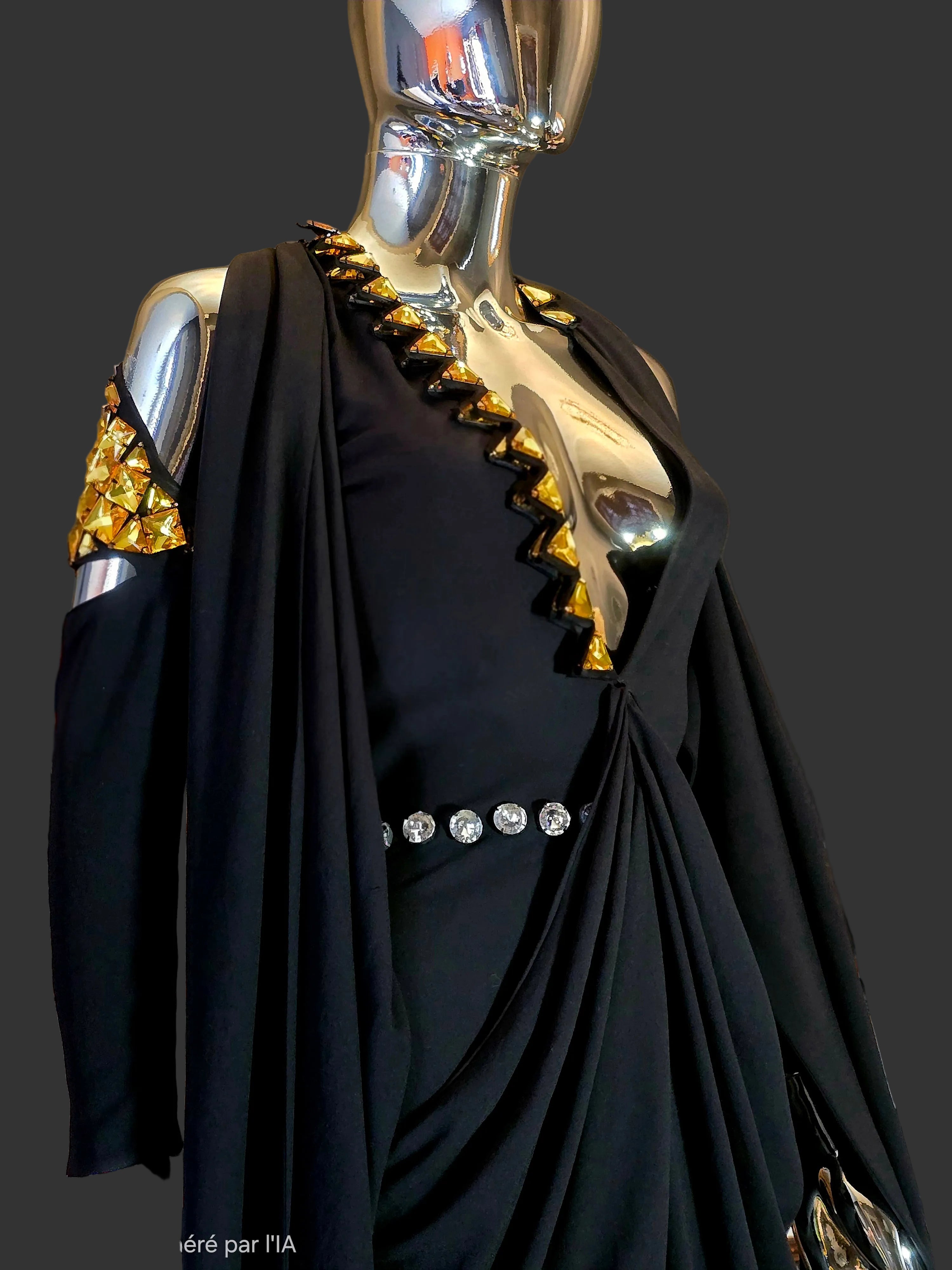 Givenchy – Robe de Soirée Épaules Dénudées & Triangles Dorés – T38