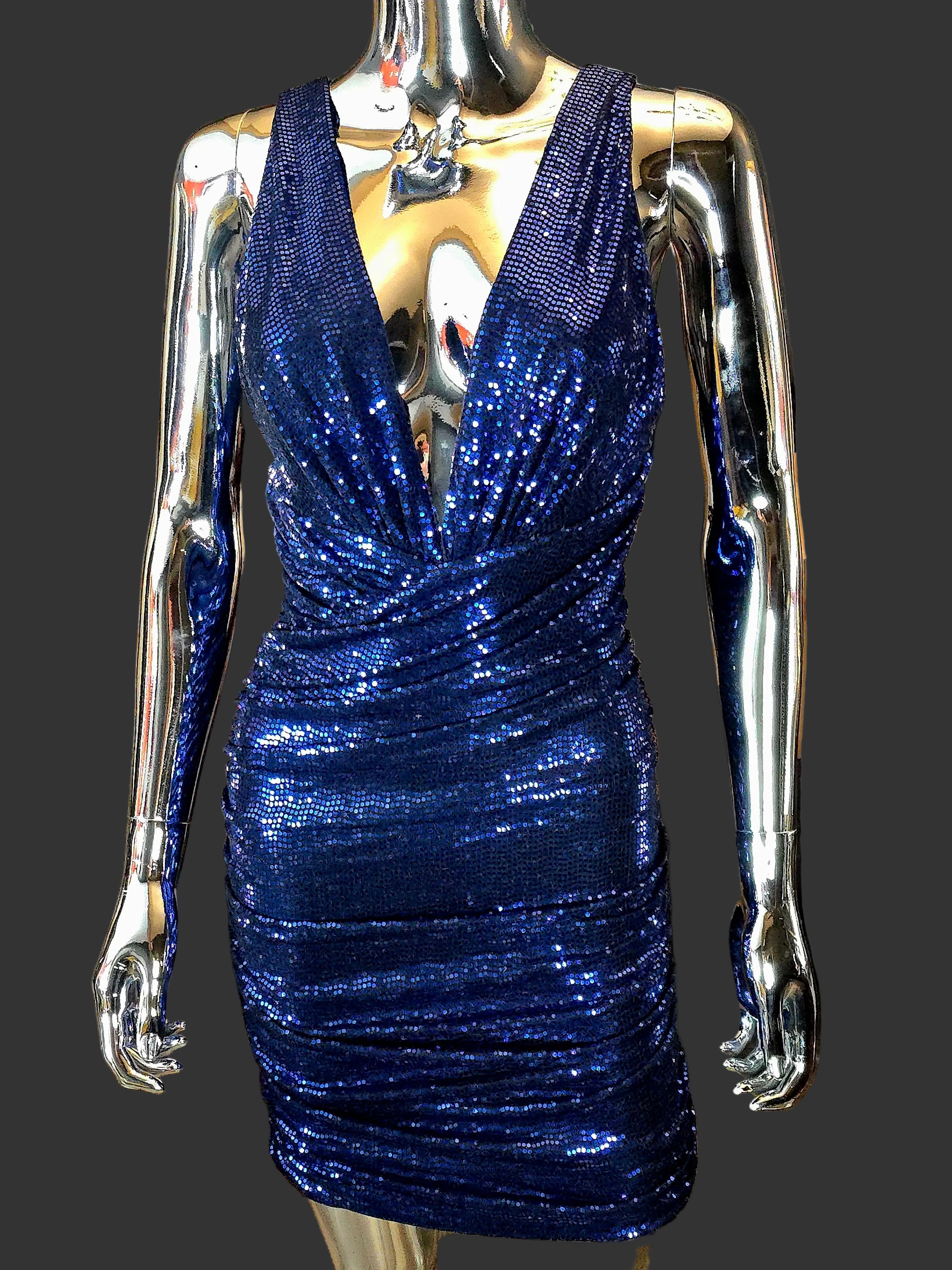 Alexandre Vauthier — Mini Robe Disco Sequins Bleu Électrique T38