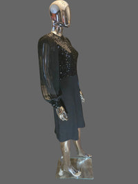Lanvin 70s Black Sequin Evening Dress Size 38