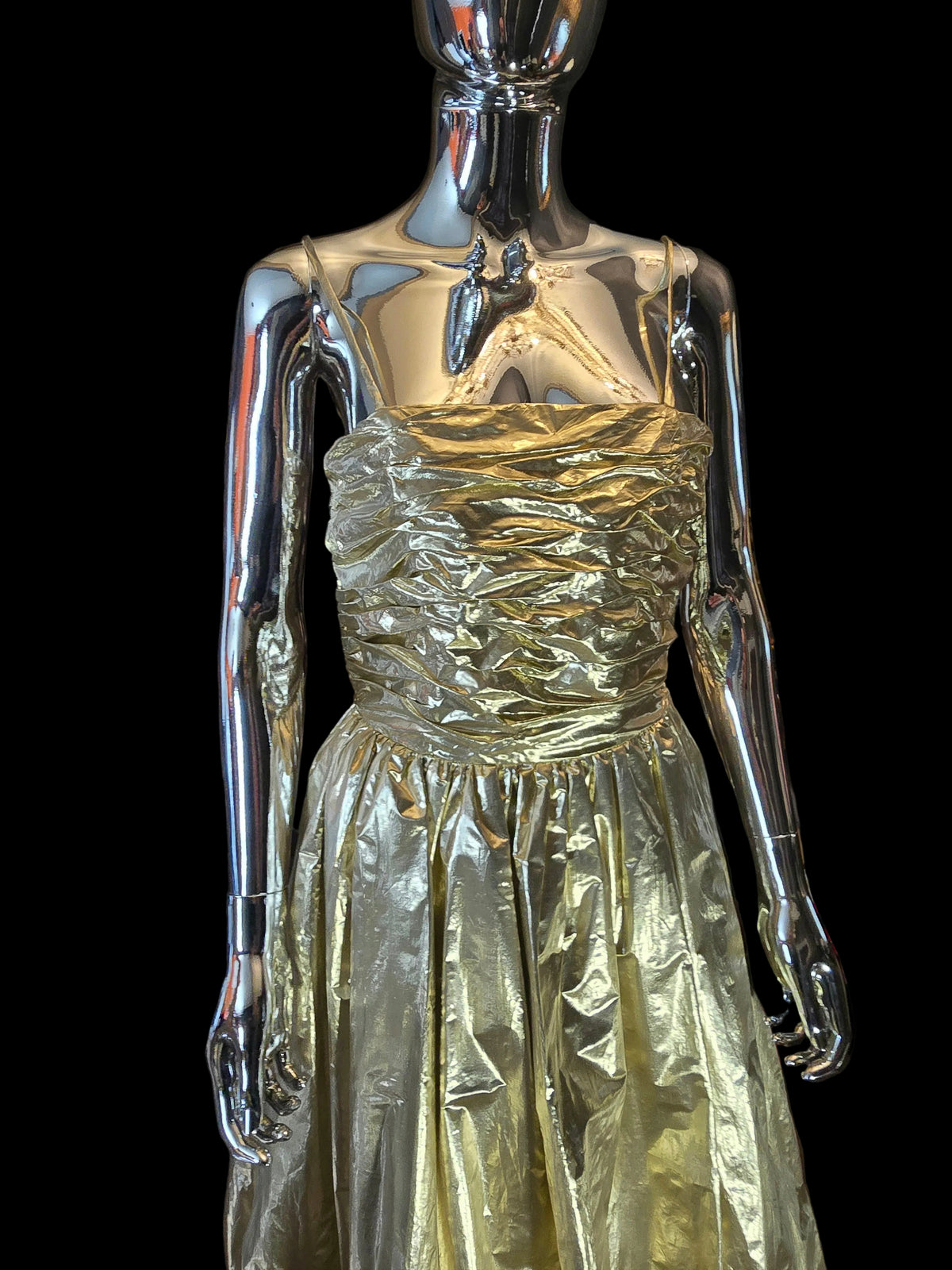 Bernshaw Robe de Soirée Luréx Doré Bustier Plissé T38