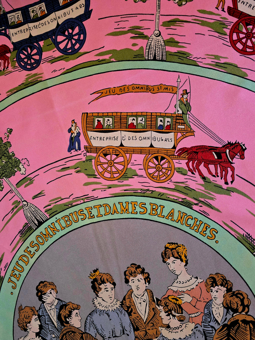 Hermès " jeu des omnibus et dames blanches " carré de soie.
