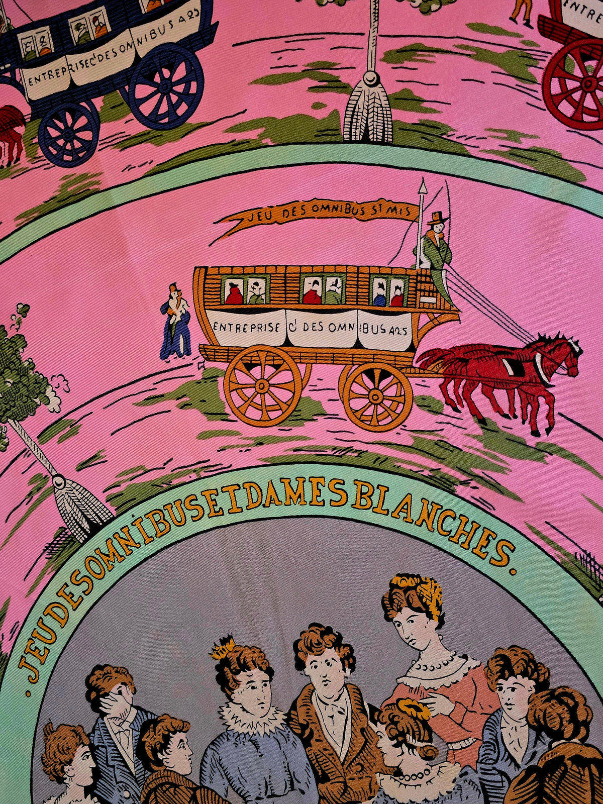 Hermès – Carré de Soie "Jeu des Omnibus et Dames Blanches" 90×90 cm