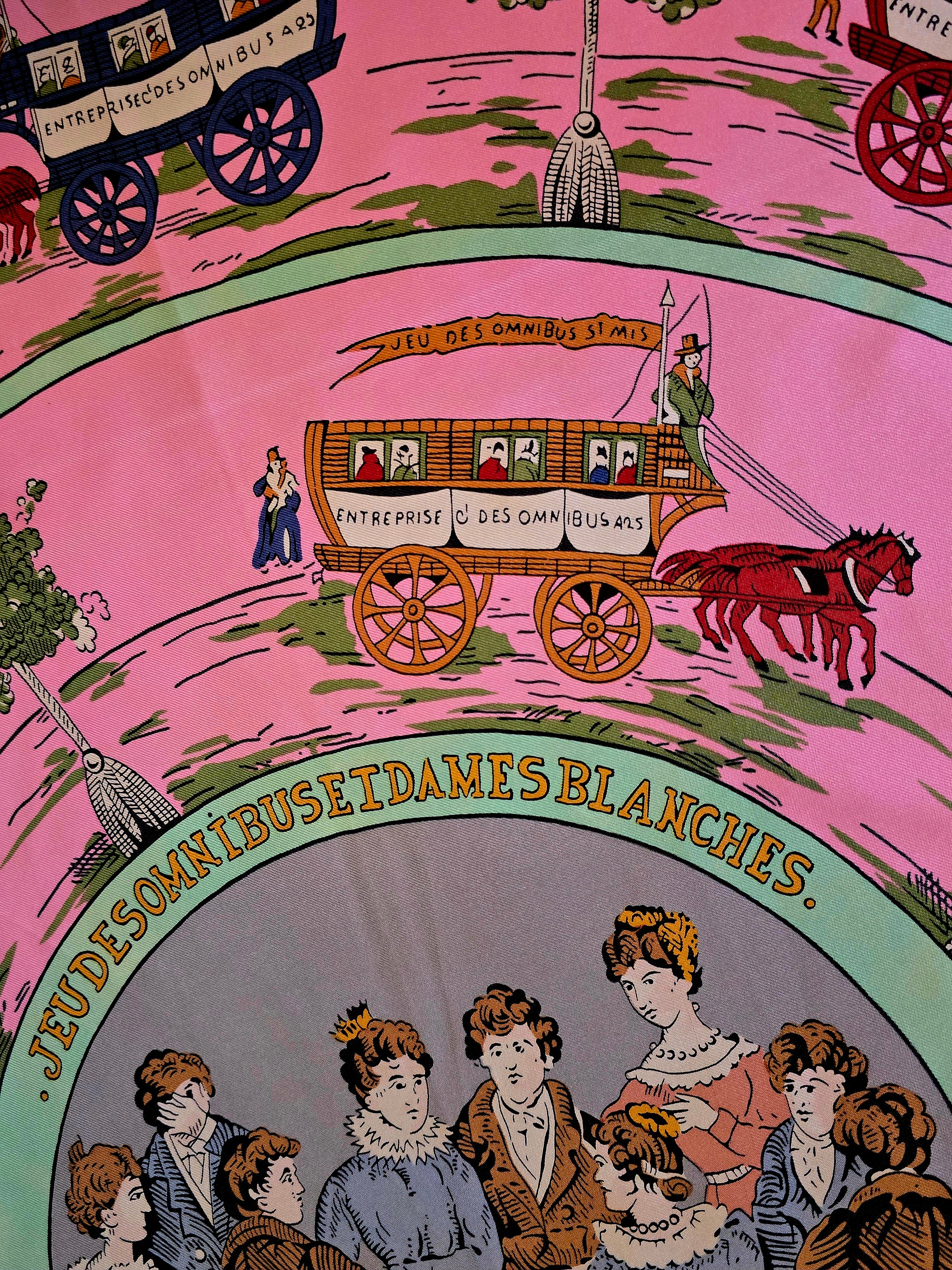 Hermès " jeu des omnibus et dames blanches " carré de soie.