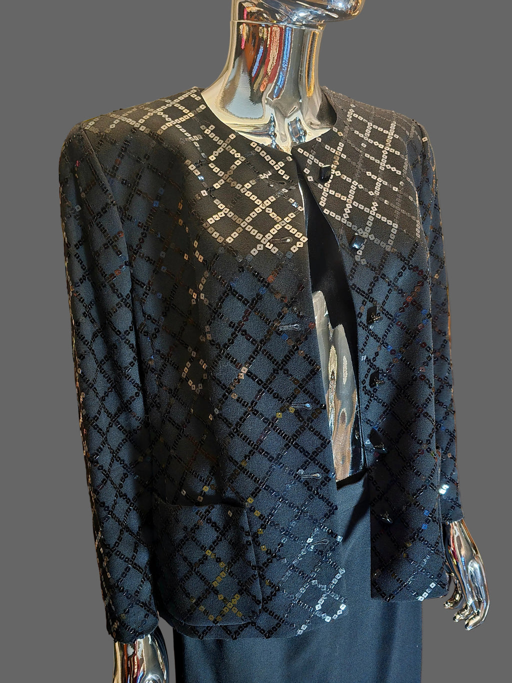 Louis Féraud Ensemble Jupe Sequins Noir Années 80 T40