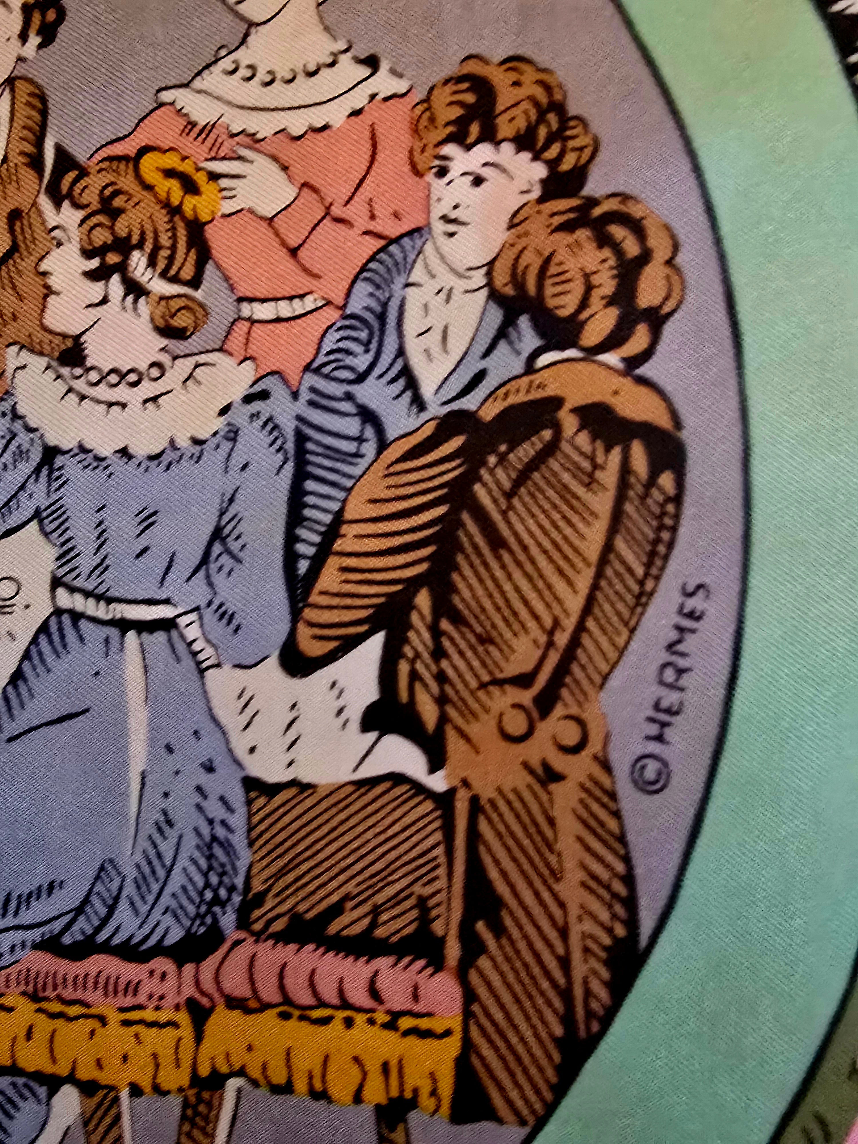 Hermès " jeu des omnibus et dames blanches " carré de soie.