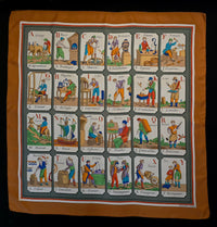 Hermès silk scarf l'halphabet des métiers Philippi Dauchez 90*90cm bronze green orange rare - L.F Lusso