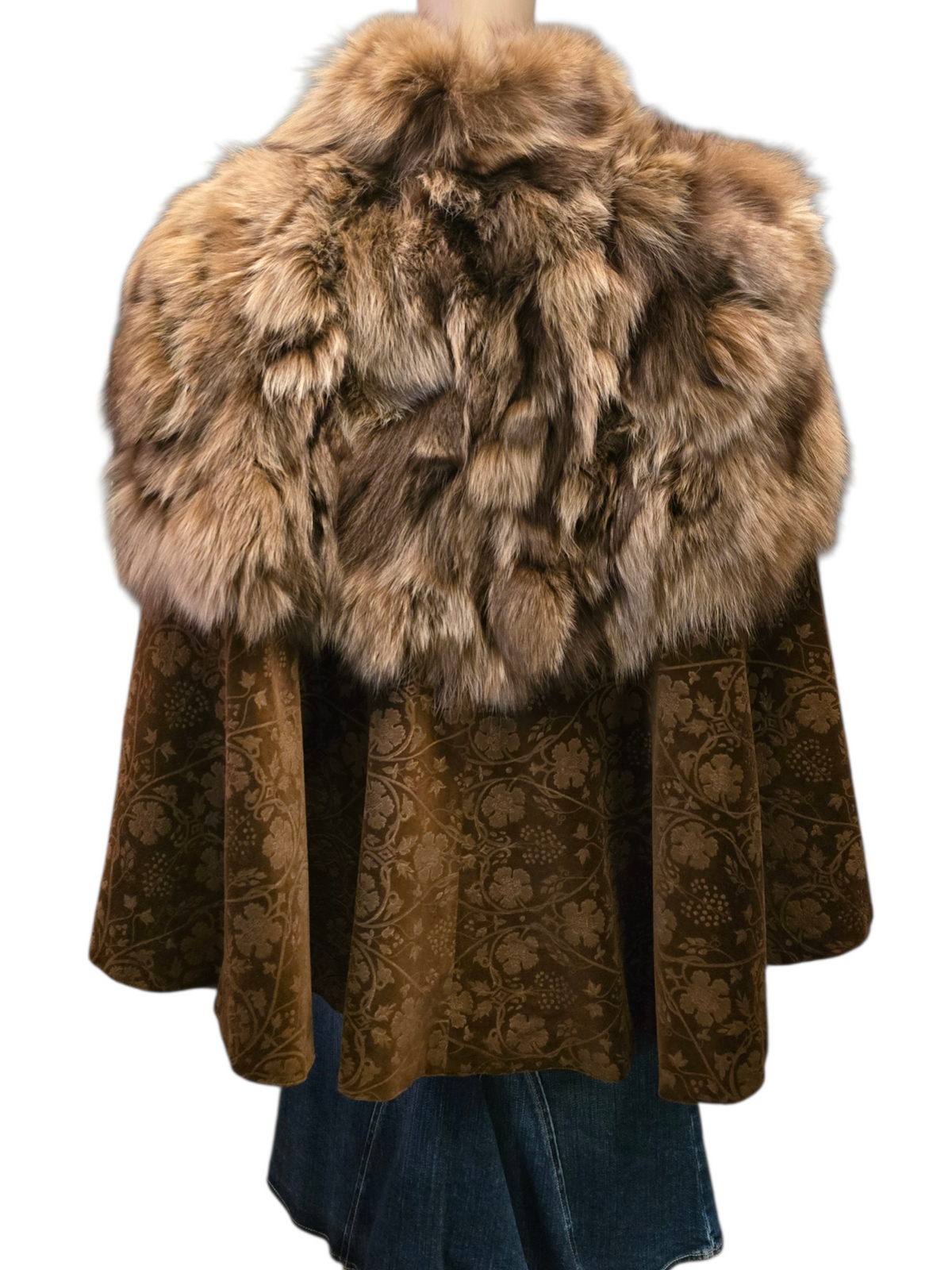 Anna Maria – Cape Asymétrique Velours & Col Renard – Taille M/L