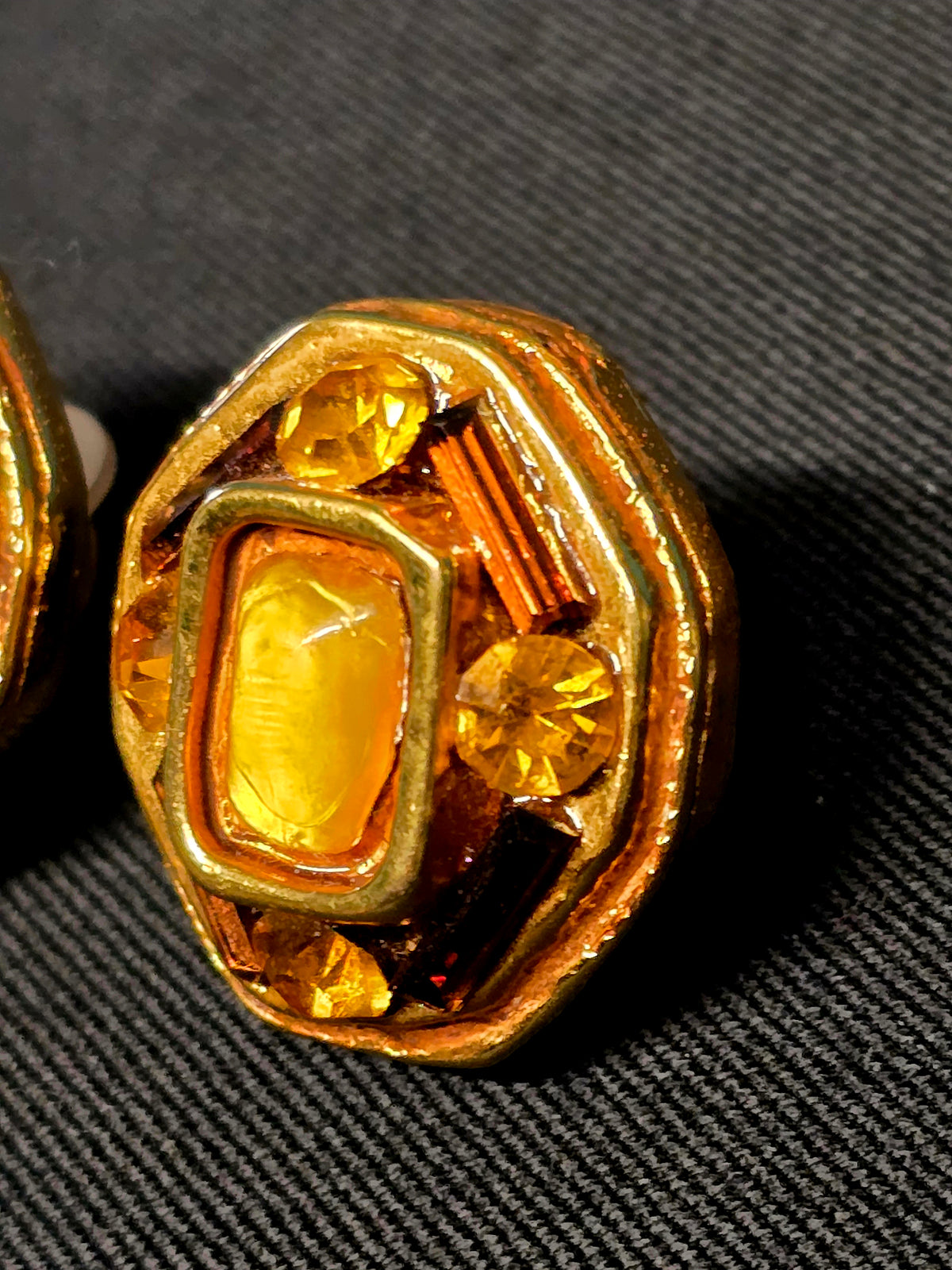 Kalinger Clips Oreilles Dorés Résine & Strass Années 80